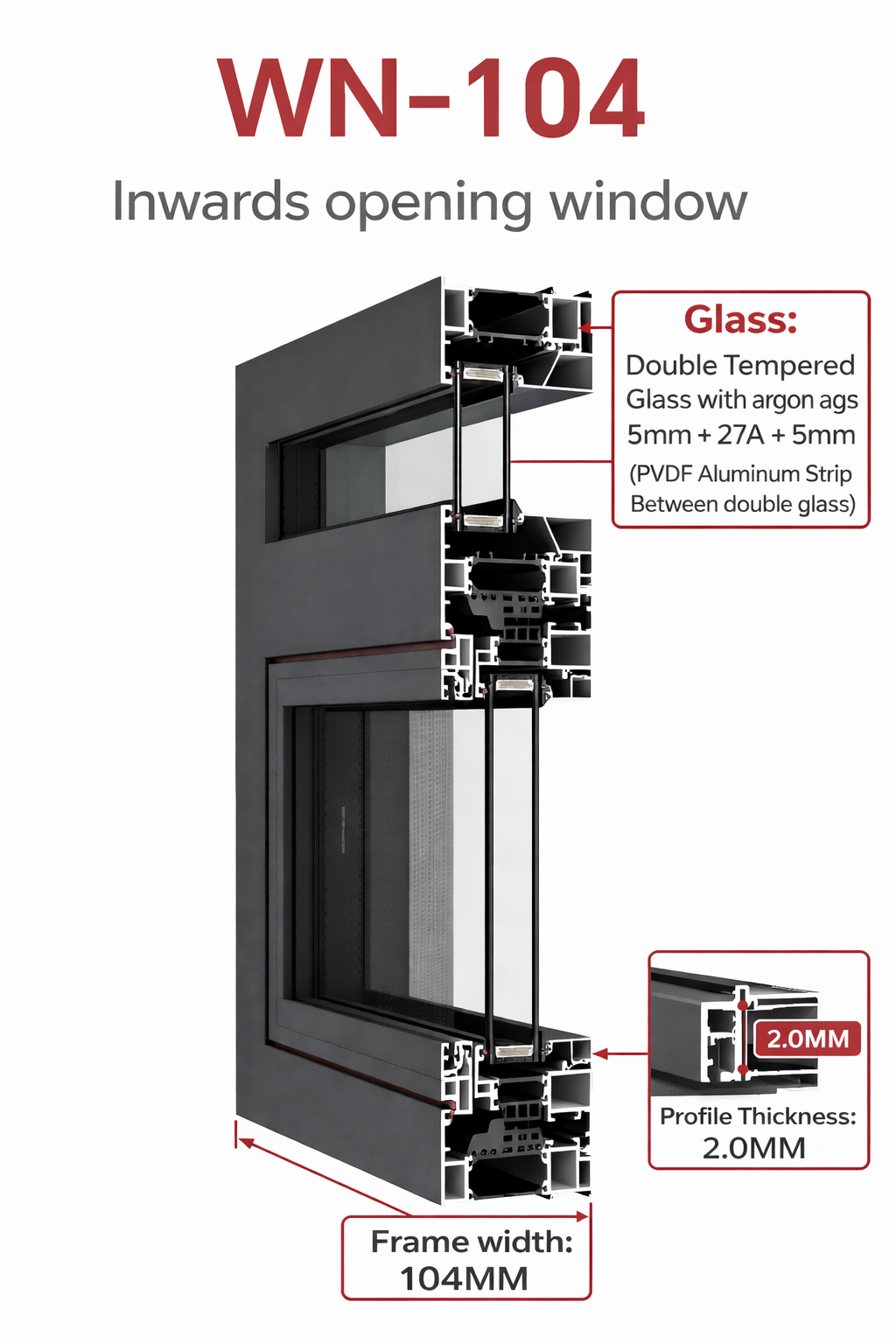 DERCHI WN-104 Series Inward Opening Casement Windows