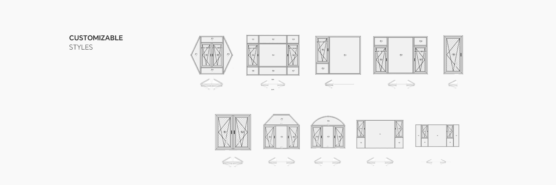 Customizable aluminum window styles including hexagon and arched designs