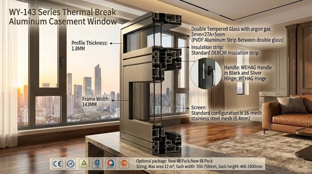 Product Description WY-143 Aluminium Top Hung Window