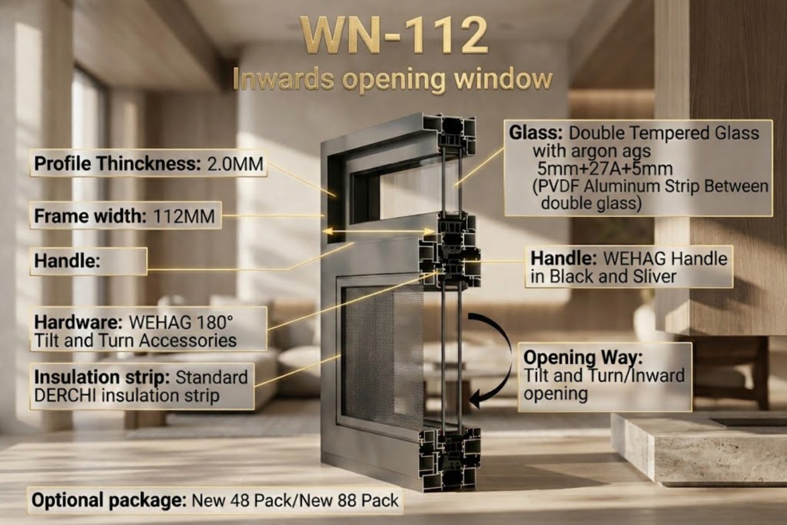 WN-112 Series Inward Opening Windows