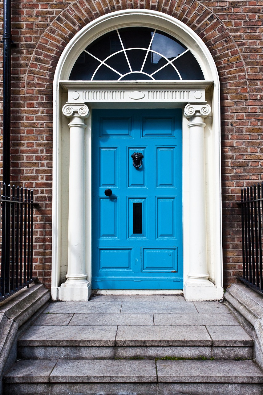 Blue door on brick building