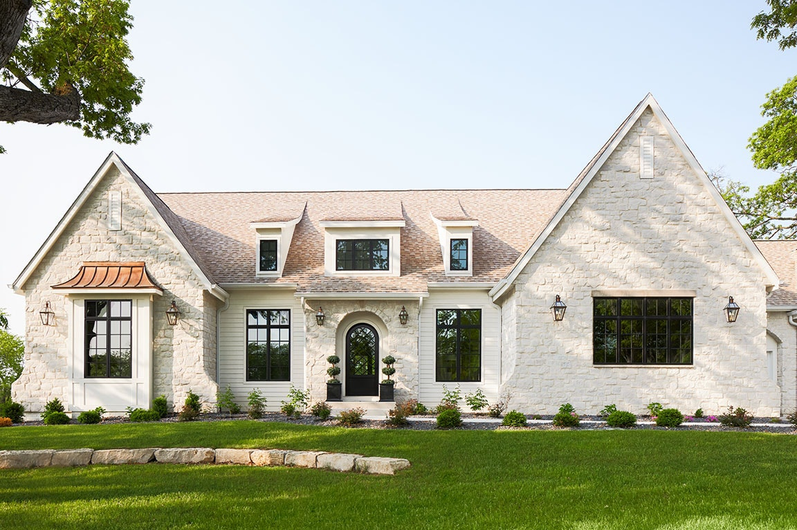 House with black - framed windows.