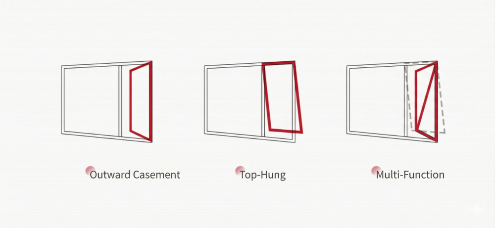 Y109 Series casement windows for homes support three opening configuration