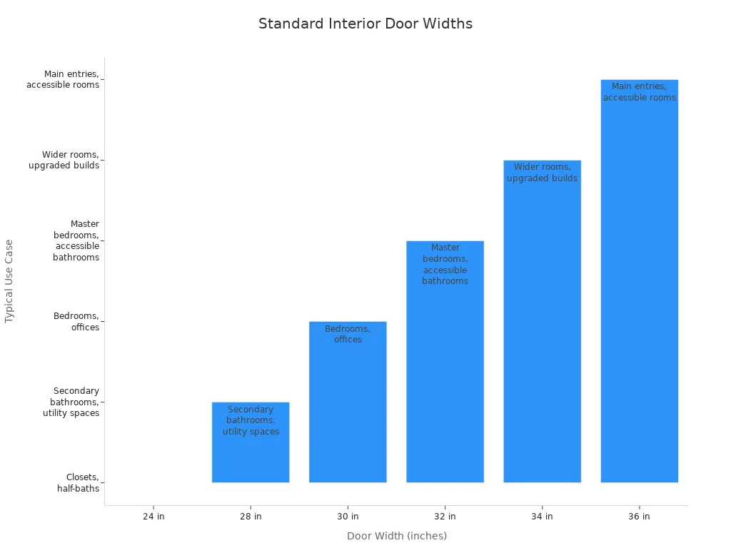 Bar chart showing standard interior door widths and their typical use cases