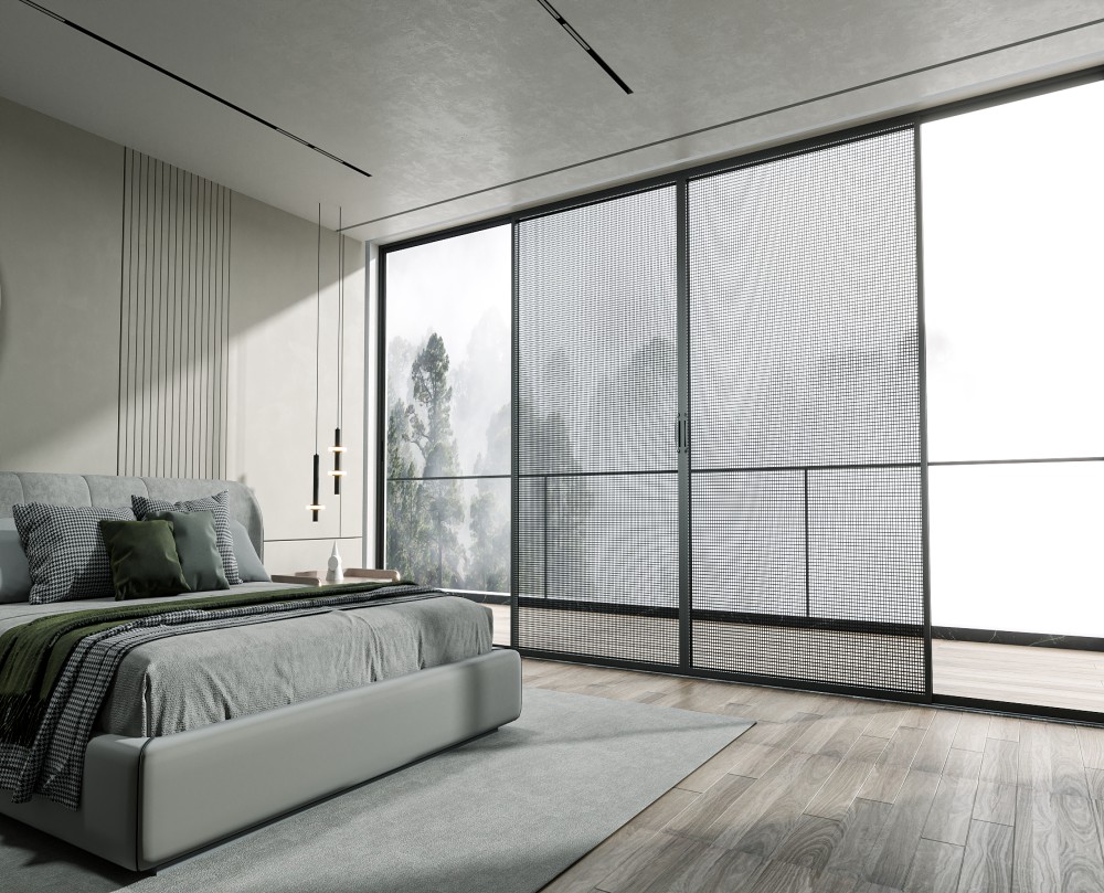 WT-103 Series narrow sliding door serving as a balcony entry in a residential building