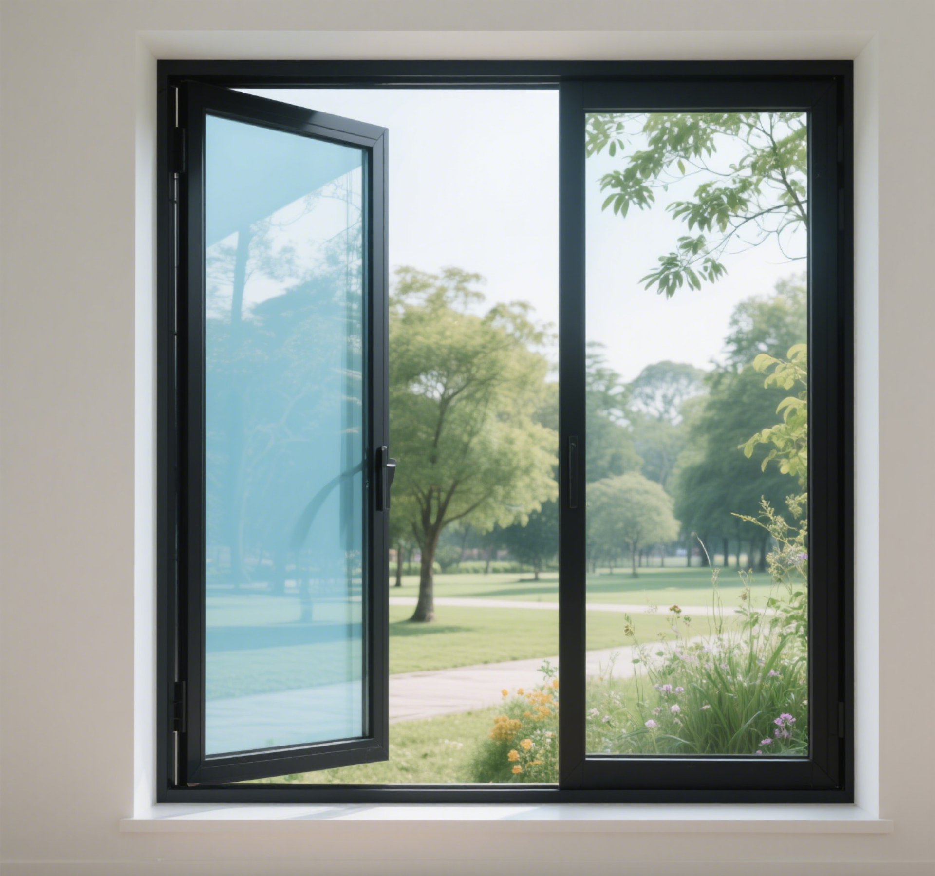 Open window with park view