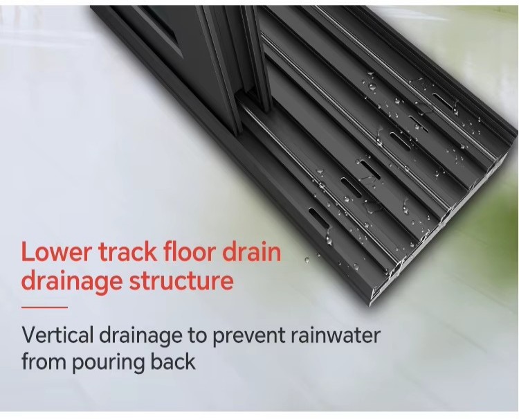 Floor-drain style lower-track drainage