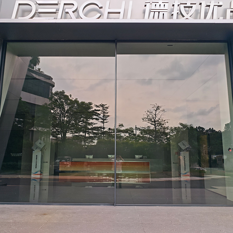 WT-150 glazed opening under a DERCHI showroom sign.