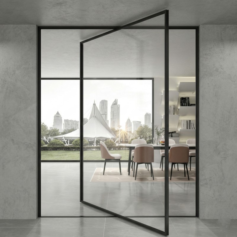 Aluminum glass pivot entry door