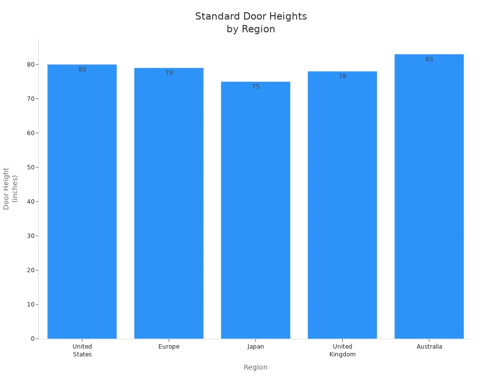 Bar chart comparing typical door heights across United States, Europe, Japan, United Kingdom, and Australia